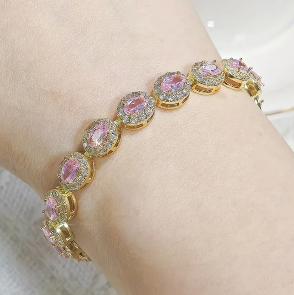 🆕️💎PINK ZIRCON OVAL TENNIS BRACELET - GOLD TONE💎 - Picture 6 of 10